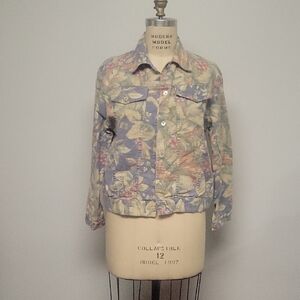 Norm Thompson Multicolor Floral Jean Jacket, Size M, 100% Cotton